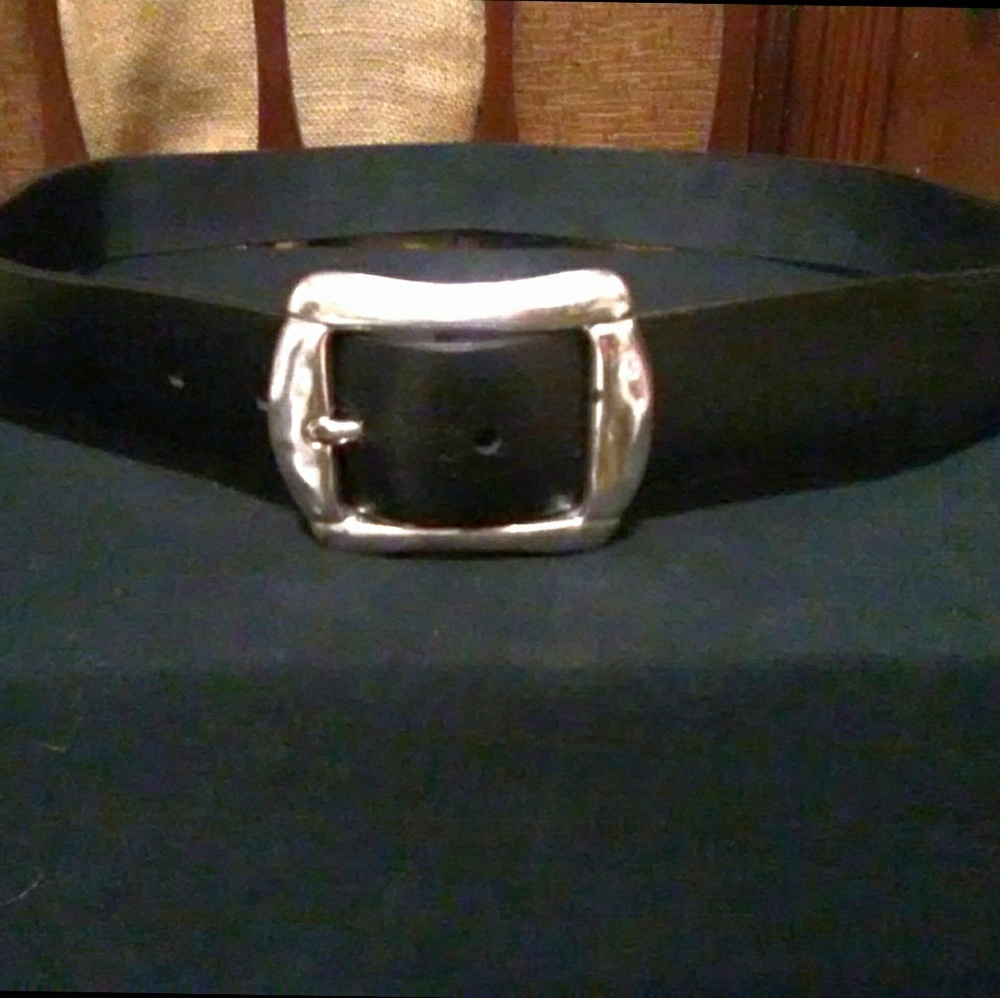 Vintage Wide Black Leather Belt, Large
